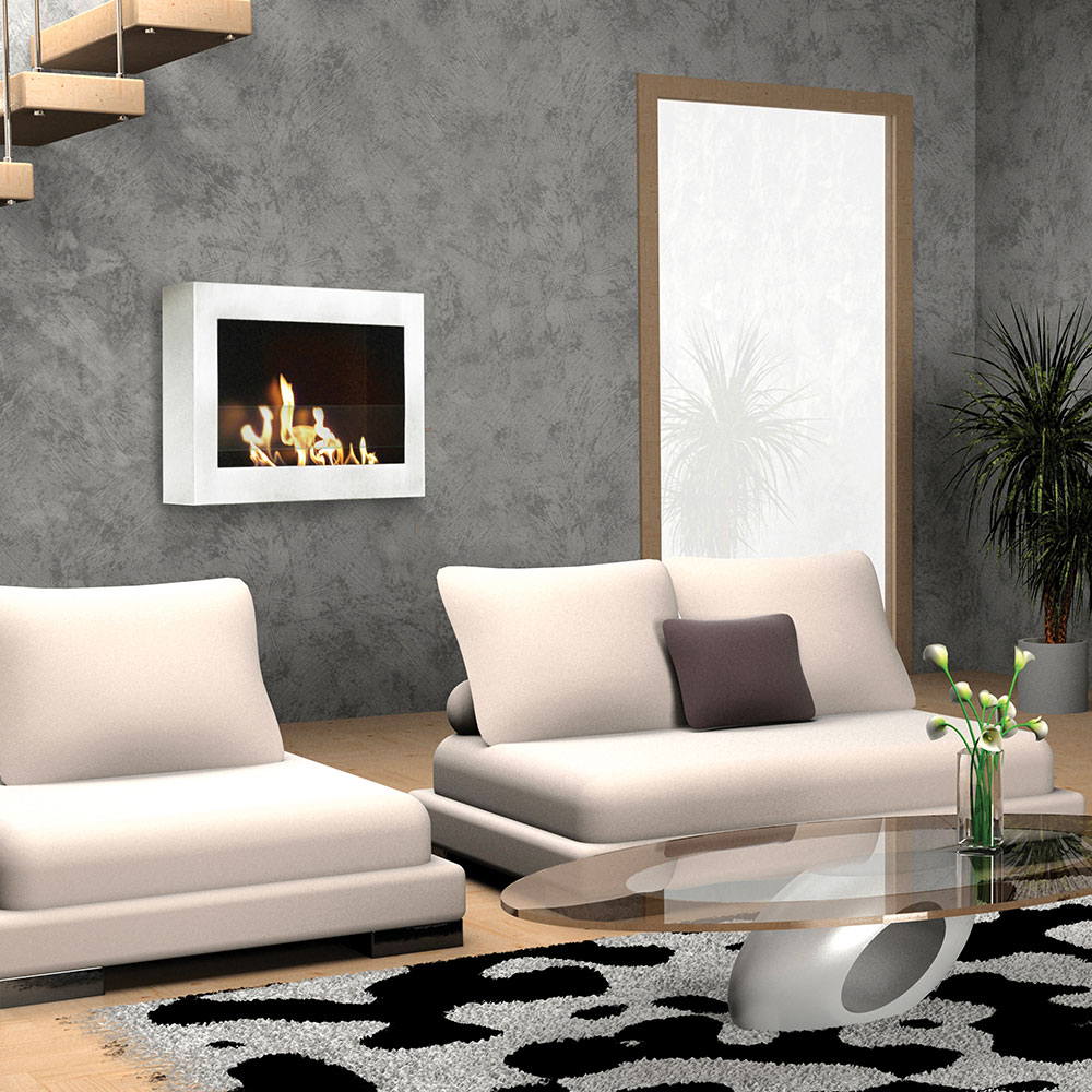 SoHo Wall Mount Ethanol Fireplace in White High Gloss OPEN BOX - Anywhere  Fireplace
