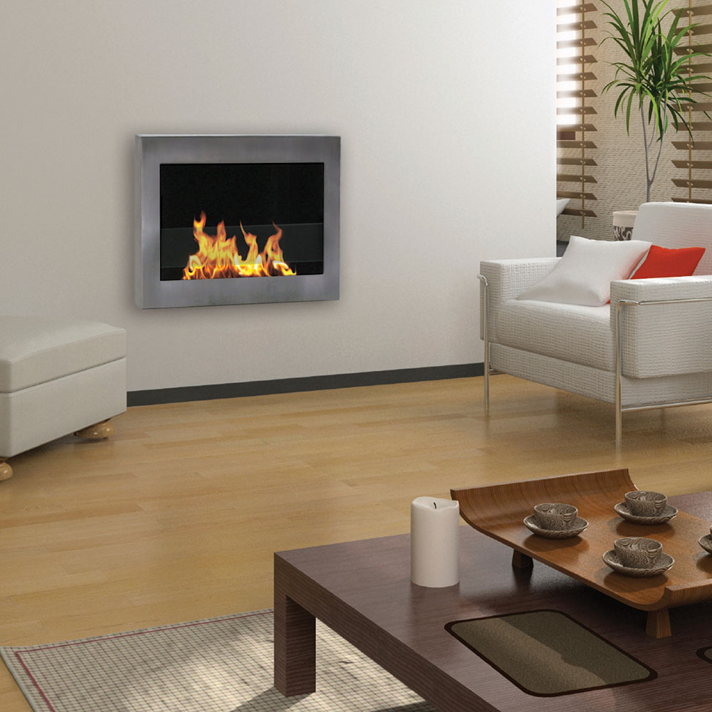 SoHo Stainless Steel Wall Mount Fireplace - OPEN BOX - Anywhere Fireplace
